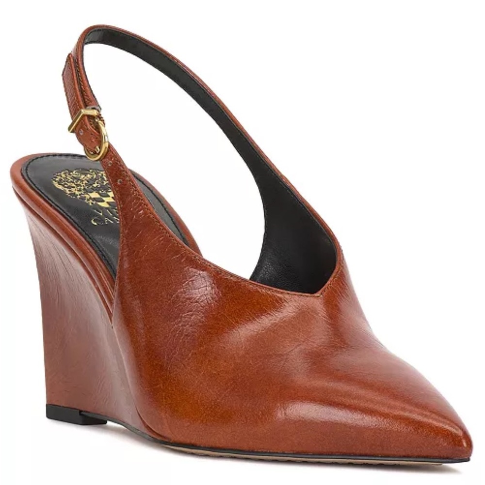 Vince Camuto Brown Leather Wedge Slingbacks